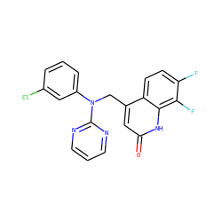 O=c1cc(CN(c2cccc(Cl)c2)c2ncccn2)c2ccc(F)c(F)c2[nH]1 ZINC000082153995