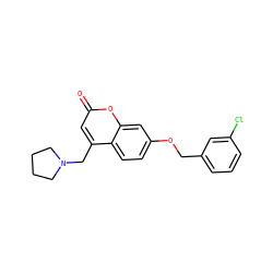 O=c1cc(CN2CCCC2)c2ccc(OCc3cccc(Cl)c3)cc2o1 ZINC000103244705