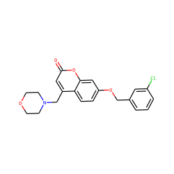 O=c1cc(CN2CCOCC2)c2ccc(OCc3cccc(Cl)c3)cc2o1 ZINC000103242495