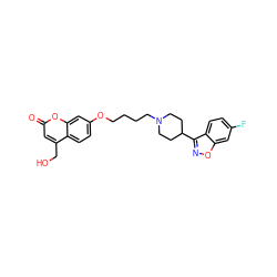 O=c1cc(CO)c2ccc(OCCCCN3CCC(c4noc5cc(F)ccc45)CC3)cc2o1 ZINC000096929506