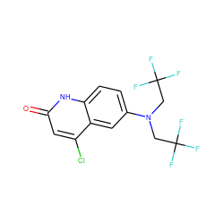 O=c1cc(Cl)c2cc(N(CC(F)(F)F)CC(F)(F)F)ccc2[nH]1 ZINC000014968511