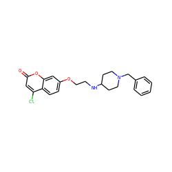 O=c1cc(Cl)c2ccc(OCCNC3CCN(Cc4ccccc4)CC3)cc2o1 ZINC000653691279