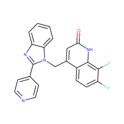 O=c1cc(Cn2c(-c3ccncc3)nc3ccccc32)c2ccc(F)c(F)c2[nH]1 ZINC000072109319