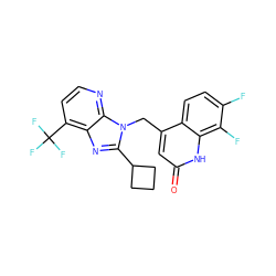 O=c1cc(Cn2c(C3CCC3)nc3c(C(F)(F)F)ccnc32)c2ccc(F)c(F)c2[nH]1 ZINC000059097372