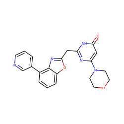 O=c1cc(N2CCOCC2)nc(Cc2nc3c(-c4cccnc4)cccc3o2)[nH]1 ZINC000084758671