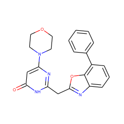 O=c1cc(N2CCOCC2)nc(Cc2nc3cccc(-c4ccccc4)c3o2)[nH]1 ZINC000084758497