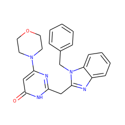 O=c1cc(N2CCOCC2)nc(Cc2nc3ccccc3n2Cc2ccccc2)[nH]1 ZINC000084759460