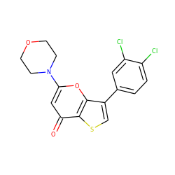 O=c1cc(N2CCOCC2)oc2c(-c3ccc(Cl)c(Cl)c3)csc12 ZINC000101661782