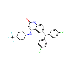 O=c1cc(NC2CCC(C(F)(F)F)CC2)c2cc(C(c3ccc(Cl)cc3)c3ccc(Cl)cc3)ccc2[nH]1 ZINC001772621129