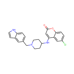 O=c1cc(NC2CCN(Cc3ccc4[nH]ccc4c3)CC2)c2cc(Cl)ccc2o1 ZINC000013673205