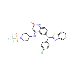 O=c1cc(NC2CCN(S(=O)(=O)C(F)(F)F)CC2)c2cc([C@@H](c3ccc(Cl)cc3)c3nc4ccccc4s3)ccc2[nH]1 ZINC001772634943