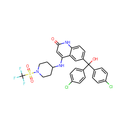 O=c1cc(NC2CCN(S(=O)(=O)C(F)(F)F)CC2)c2cc(C(O)(c3ccc(Cl)cc3)c3ccc(Cl)cc3)ccc2[nH]1 ZINC001772576021