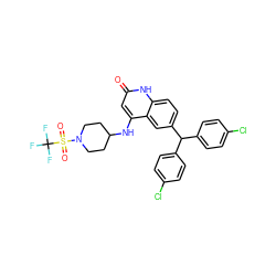 O=c1cc(NC2CCN(S(=O)(=O)C(F)(F)F)CC2)c2cc(C(c3ccc(Cl)cc3)c3ccc(Cl)cc3)ccc2[nH]1 ZINC001772651431