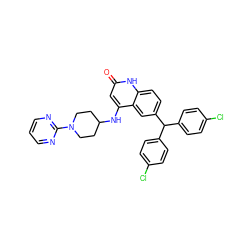 O=c1cc(NC2CCN(c3ncccn3)CC2)c2cc(C(c3ccc(Cl)cc3)c3ccc(Cl)cc3)ccc2[nH]1 ZINC001772571191