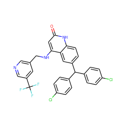 O=c1cc(NCc2cncc(C(F)(F)F)c2)c2cc(C(c3ccc(Cl)cc3)c3ccc(Cl)cc3)ccc2[nH]1 ZINC001772651889