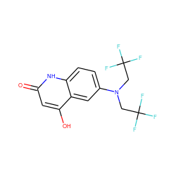 O=c1cc(O)c2cc(N(CC(F)(F)F)CC(F)(F)F)ccc2[nH]1 ZINC000014968523