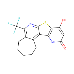 O=c1cc(O)c2sc3nc(C(F)(F)F)c4c(c3c2[nH]1)CCCCC4 ZINC000018066544