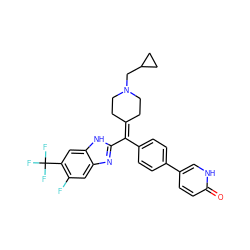 O=c1ccc(-c2ccc(C(=C3CCN(CC4CC4)CC3)c3nc4cc(F)c(C(F)(F)F)cc4[nH]3)cc2)c[nH]1 ZINC000038157854