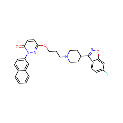 O=c1ccc(OCCCN2CCC(c3noc4cc(F)ccc34)CC2)nn1-c1ccc2ccccc2c1 ZINC001772639862