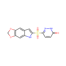 O=c1ccc(S(=O)(=O)c2cc3cc4c(cc3[nH]2)OCO4)n[nH]1 ZINC000011536202