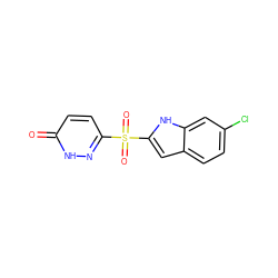 O=c1ccc(S(=O)(=O)c2cc3ccc(Cl)cc3[nH]2)n[nH]1 ZINC000011536205