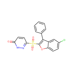 O=c1ccc(S(=O)(=O)c2oc3ccc(Cl)cc3c2-c2ccccc2)n[nH]1 ZINC000011536187