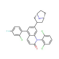 O=c1ccc2c(-c3ccc(F)cc3Cl)cc(C3C[C@@H]4CC[C@H](C3)N4)cc2n1-c1c(Cl)cccc1Cl ZINC000028565236