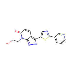 O=c1ccc2c(-c3cnc(-c4cccnc4)s3)[nH]nc2n1CCO ZINC000653829334