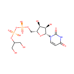 O=c1ccn([C@@H]2O[C@H](CO[P@@](=O)(O)O[P@@](=O)(O)OC(CO)CO)[C@@H](O)[C@H]2O)c(=O)[nH]1 ZINC000045302330