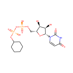 O=c1ccn([C@@H]2O[C@H](CO[P@@](=O)(O)O[P@@](=O)(O)OC3CCCCC3)[C@@H](O)[C@H]2O)c(=O)[nH]1 ZINC000045254376