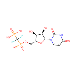 O=c1ccn([C@@H]2O[C@H](CO[P@](=O)(O)C(F)(F)P(=O)(O)O)[C@@H](O)[C@H]2O)c(=O)[nH]1 ZINC000045498408