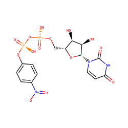 O=c1ccn([C@@H]2O[C@H](CO[P@](=O)(O)O[P@](=O)(O)Oc3ccc([N+](=O)[O-])cc3)[C@@H](O)[C@H]2O)c(=O)[nH]1 ZINC000049774919