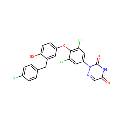 O=c1cnn(-c2cc(Cl)c(Oc3ccc(O)c(Cc4ccc(F)cc4)c3)c(Cl)c2)c(=O)[nH]1 ZINC000038515460