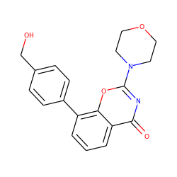 O=c1nc(N2CCOCC2)oc2c(-c3ccc(CO)cc3)cccc12 ZINC000653795849