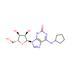 O=c1nc(NC2CCCC2)c2ncn([C@H]3O[C@H](CO)[C@@H](O)[C@H]3O)c2[nH]1 ZINC000049014471