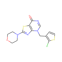 O=c1ncn(Cc2ccsc2Cl)c2nc(N3CCOCC3)sc12 ZINC000084741124