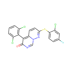 O=c1ncn2nc(Sc3ccc(F)cc3Cl)ccc2c1-c1c(Cl)cccc1Cl ZINC000013864350