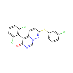 O=c1ncn2nc(Sc3cccc(Cl)c3)ccc2c1-c1c(Cl)cccc1Cl ZINC000013864345