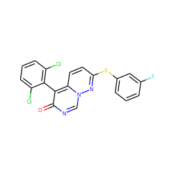 O=c1ncn2nc(Sc3cccc(F)c3)ccc2c1-c1c(Cl)cccc1Cl ZINC000013864342