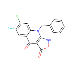 O=c1o[nH]c2c1c(=O)c1cc(F)c(Cl)cc1n2Cc1ccccc1 ZINC000100268669