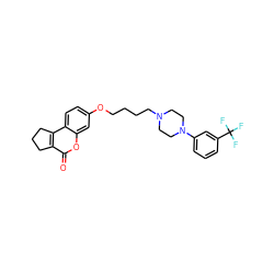 O=c1oc2cc(OCCCCN3CCN(c4cccc(C(F)(F)F)c4)CC3)ccc2c2c1CCC2 ZINC000103268596