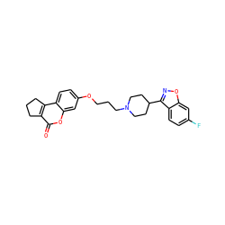 O=c1oc2cc(OCCCN3CCC(c4noc5cc(F)ccc45)CC3)ccc2c2c1CCC2 ZINC000103268624