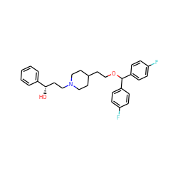 O[C@@H](CCN1CCC(CCOC(c2ccc(F)cc2)c2ccc(F)cc2)CC1)c1ccccc1 ZINC000013683676