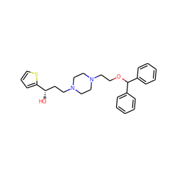 O[C@@H](CCN1CCN(CCOC(c2ccccc2)c2ccccc2)CC1)c1cccs1 ZINC000022927432