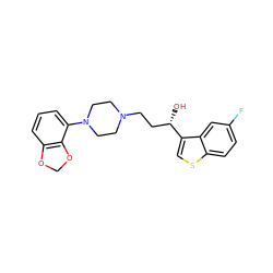 O[C@@H](CCN1CCN(c2cccc3c2OCO3)CC1)c1csc2ccc(F)cc12 ZINC000013491150