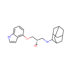 O[C@@H](CNC1C2CC3CC(C2)CC1C3)COc1cccc2[nH]ccc12 ZINC000028823877