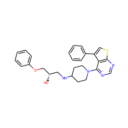 O[C@@H](CNC1CCN(c2ncnc3scc(-c4ccccc4)c23)CC1)COc1ccccc1 ZINC000064527392
