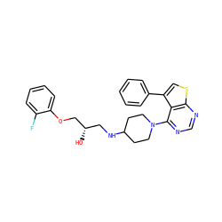 O[C@@H](CNC1CCN(c2ncnc3scc(-c4ccccc4)c23)CC1)COc1ccccc1F ZINC000064549463