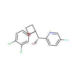 O[C@@H](c1ccc(F)cn1)C1(c2ccc(Cl)c(Cl)c2)CCC1 ZINC000653822815