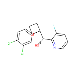 O[C@@H](c1ncccc1F)C1(c2ccc(Cl)c(Cl)c2)CCC1 ZINC000653822851